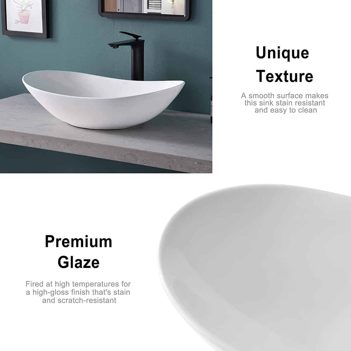Davivy 24.5'' X 13.8'' Large Matte Black Oval Vessel Sink with Pop Up Drain,Ceramic Bathroom Sink Above Counter,Matte Black and White Vessel Sink for Bathroom (Large)