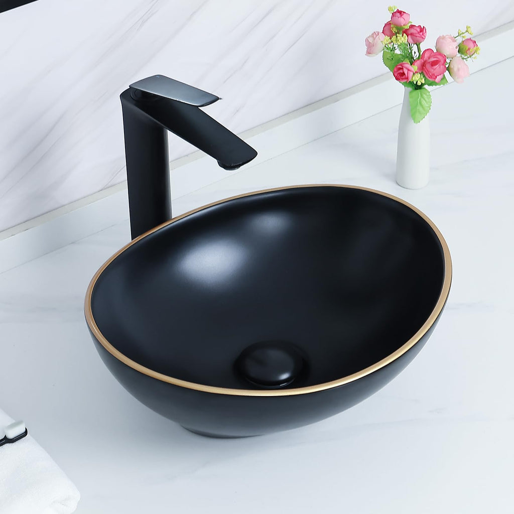 Davivy 16'' X 13'' Nordic Marbling Oval Vessel Sink with Pop Up Drain,Ceramic Vessel Sink,Bathroom Sinks Above Counter,Bathroom Vessel Sinks,Counter top Sink,Oval Sink Bowls for Bathroom