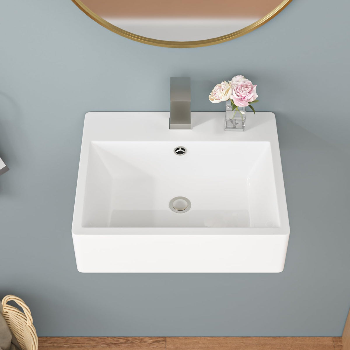 Sarlai Black Vessel Sink Rectangular - 24"x14" Modern Bathroom Vessel Sink Rectangle Above Counter Black Ceramic Porcelain Lavatory Vanity Sink Art Basin