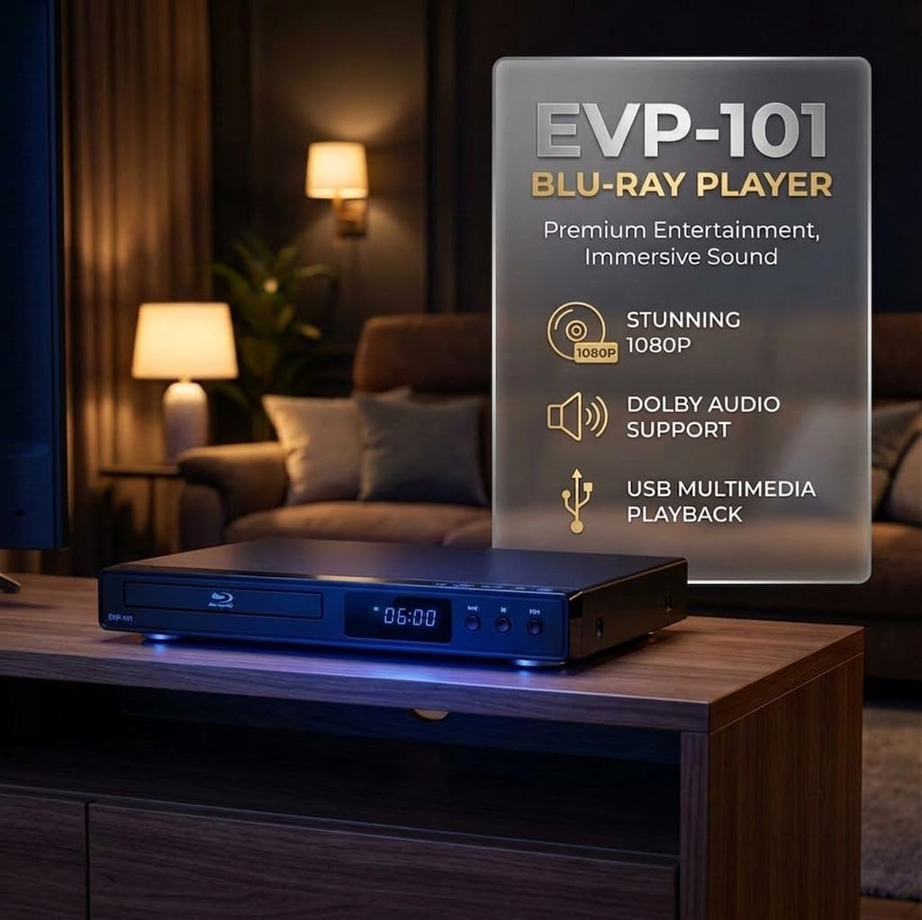 Blu Ray DVD Player, 1080P Home Theater Disc System, Play All DVDs and Region A 1 Blu-Rays, Support Max 128G USB Flash Drive + HDMI/AV/Coaxial Output + Built-in PAL/NTSC with HDMI/AV Cable