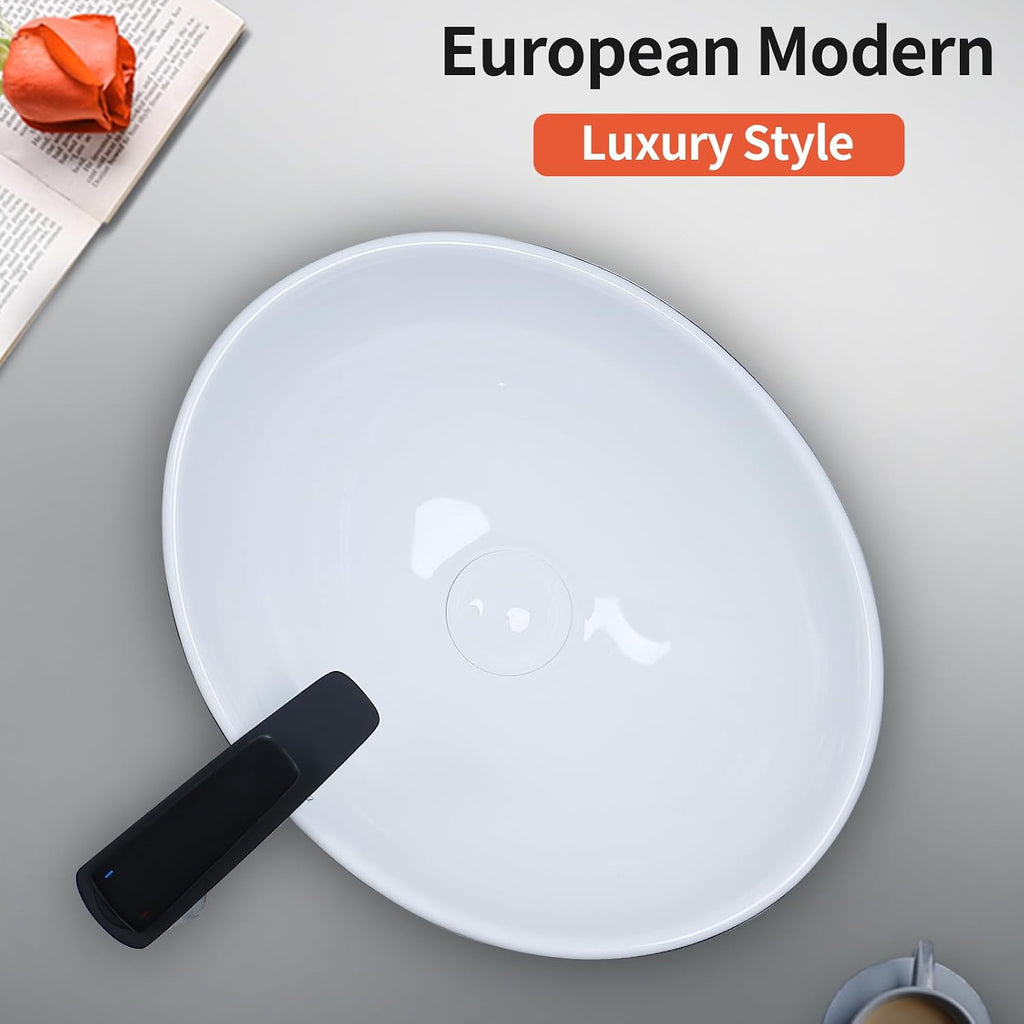 Davivy 15.7'' X 13.4'' Matte Black Oval Vessel Sink with Pop Up Drain,Bathroom Vessel Sinks,Ceramic Vessel Sink,Bathroom Sinks Above Counter,Matte Black Vessel Sinks for Bathrooms