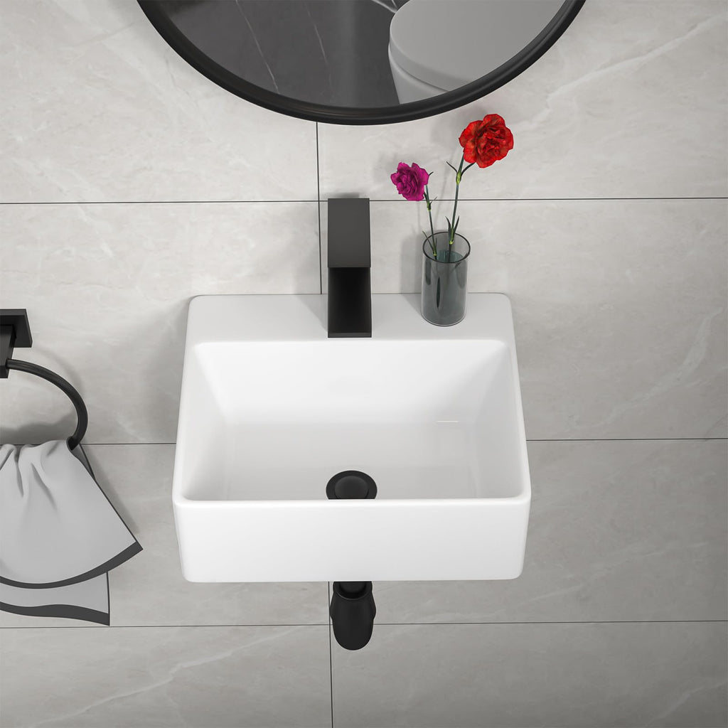 Kichae 16"x12" Vessel Sink Rectangle - Modern Above Matte Black Porcelain Ceramic Bathroom Vessel Vanity Sink Bowl Art Basin