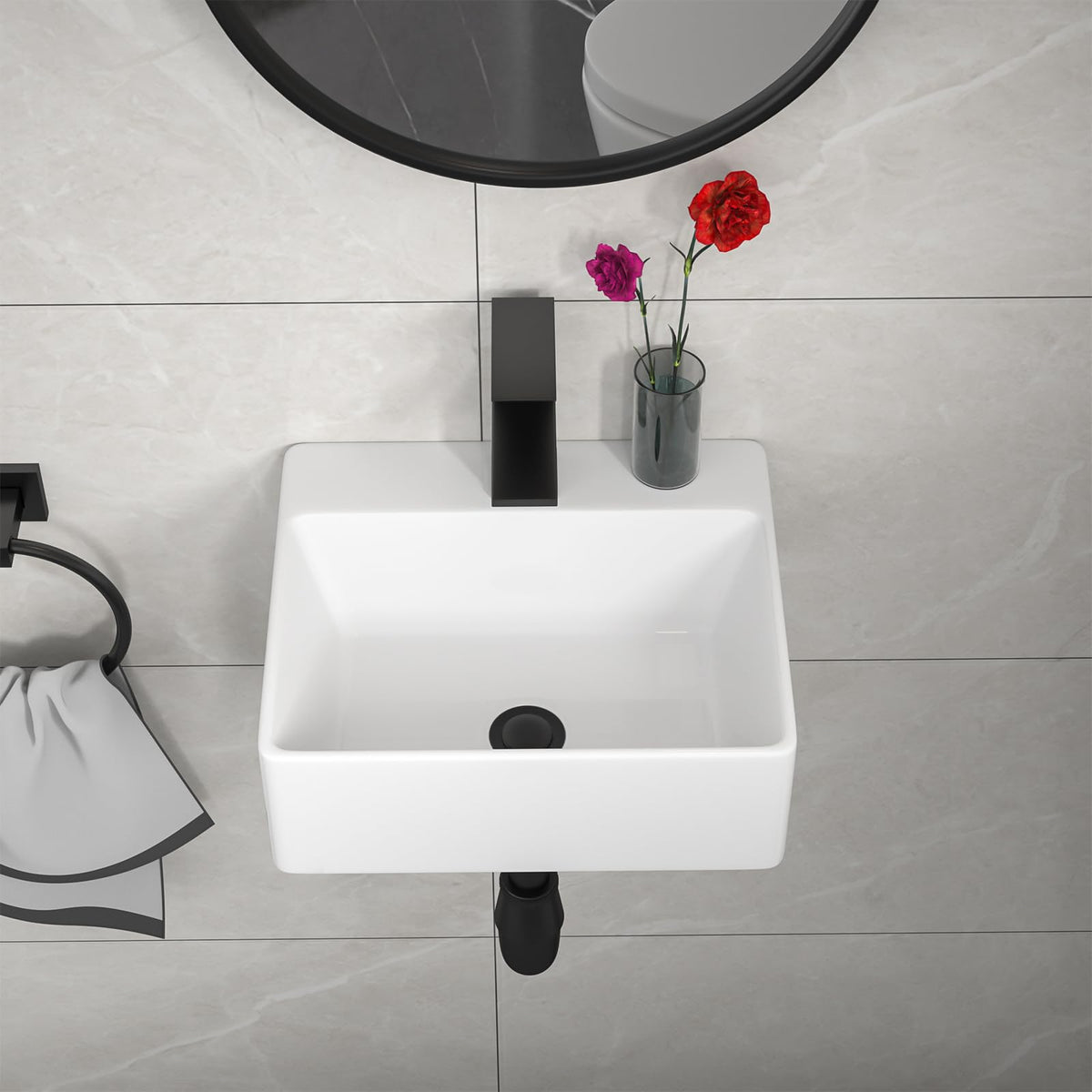 Kichae 16"x12" Vessel Sink Rectangle - Modern Above Matte Black Porcelain Ceramic Bathroom Vessel Vanity Sink Bowl Art Basin