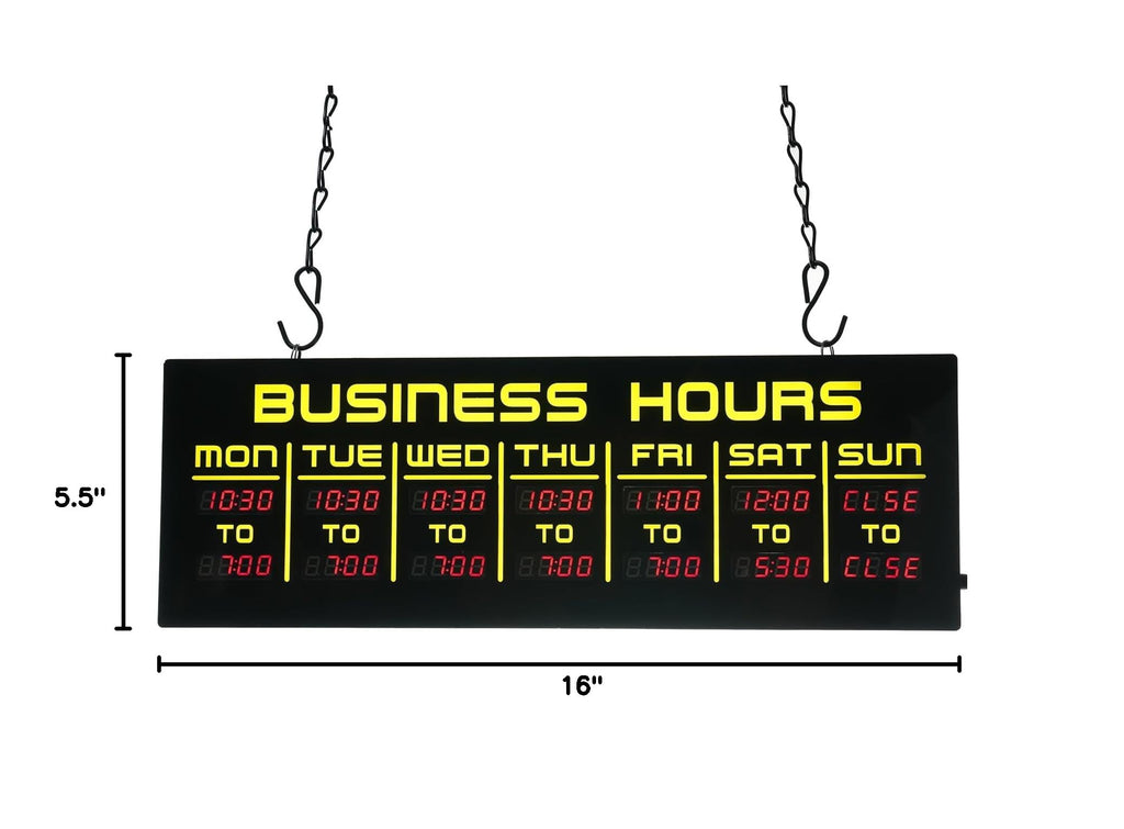 Digital Business Hours Sign by ELEMENT LUX - Electronic Programmable Hours of Operation Signs for Business with Ultra Bright LEDs for Glass Door - Remote and Hanging Kit - 16in x 5.5in, Blue