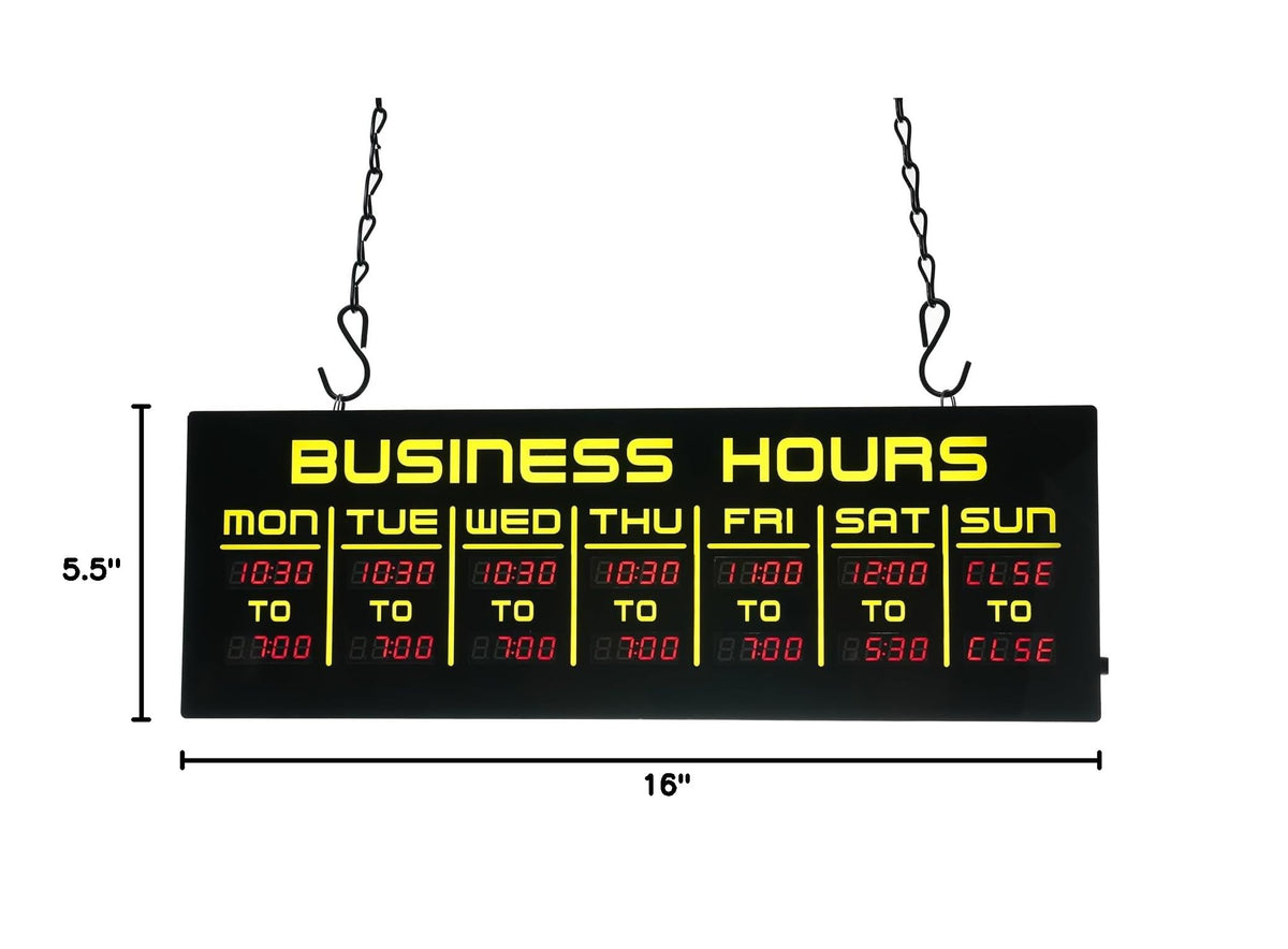 Digital Business Hours Sign by ELEMENT LUX - Electronic Programmable Hours of Operation Signs for Business with Ultra Bright LEDs for Glass Door - Remote and Hanging Kit - 16in x 5.5in, Blue