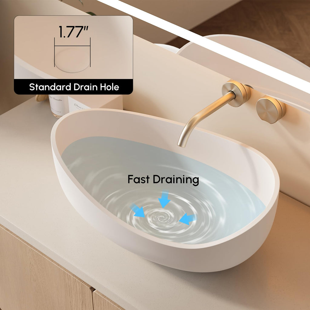 22.44'' Stone Resin Bathroom Vessel Sink, Glossy White