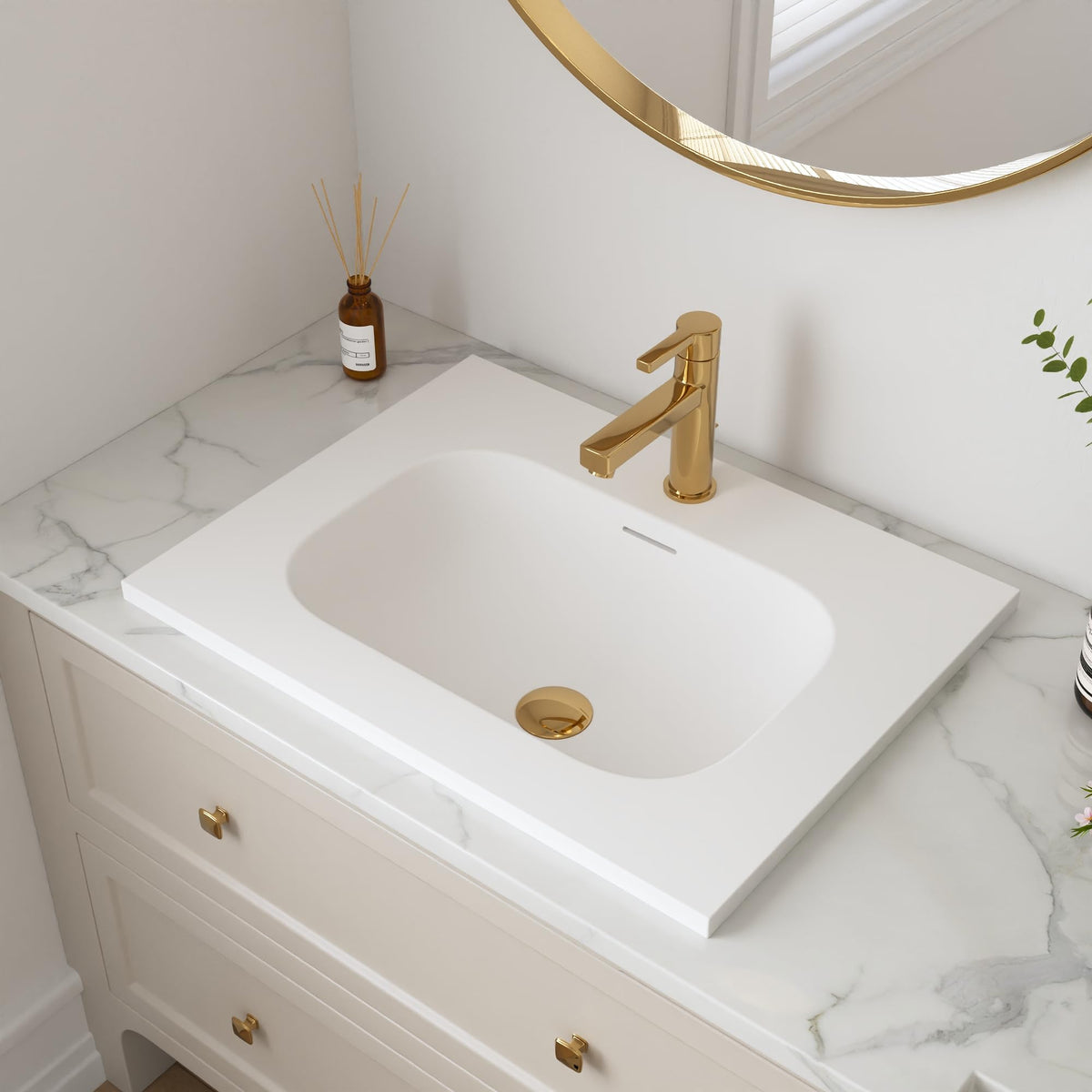 DeerValley Modern Drop In Bathroom Sink White 20"x17" Oval Vanity Art Basin