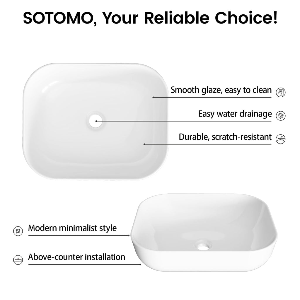 Matte Black Bathroom Vessel Sink Rectangular, 19.7â x 15.4â x 5.5â, Modern Countertop Bathroom Sink with Drainage Design, Above Counter Ceramic Basin for Powder Room - MJ-695
