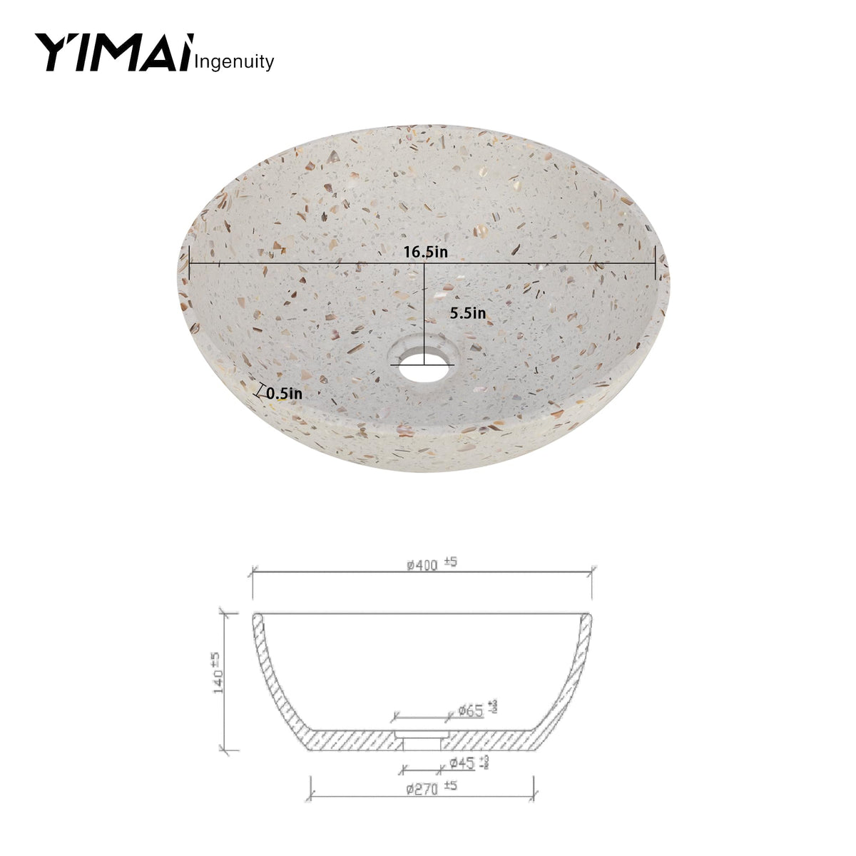 Design Vessel Sink Concrete Bathroom Sink above Counter Small Vessel Sink Bathroom Sink Bowl Countertop Modern Sinks with Faucet and Drain Combo 15.7" Round Gray