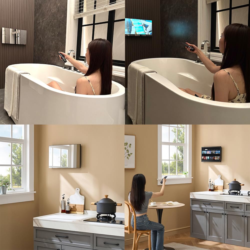 Soulaca 55 inches Smart Waterproof Mirror TV 4K UHD webOS Built-in ATSC DTV Tuner Voice Control, Large Bathroom & Indoor Hotel Resort Television Wall-Mount Big Screen Pool