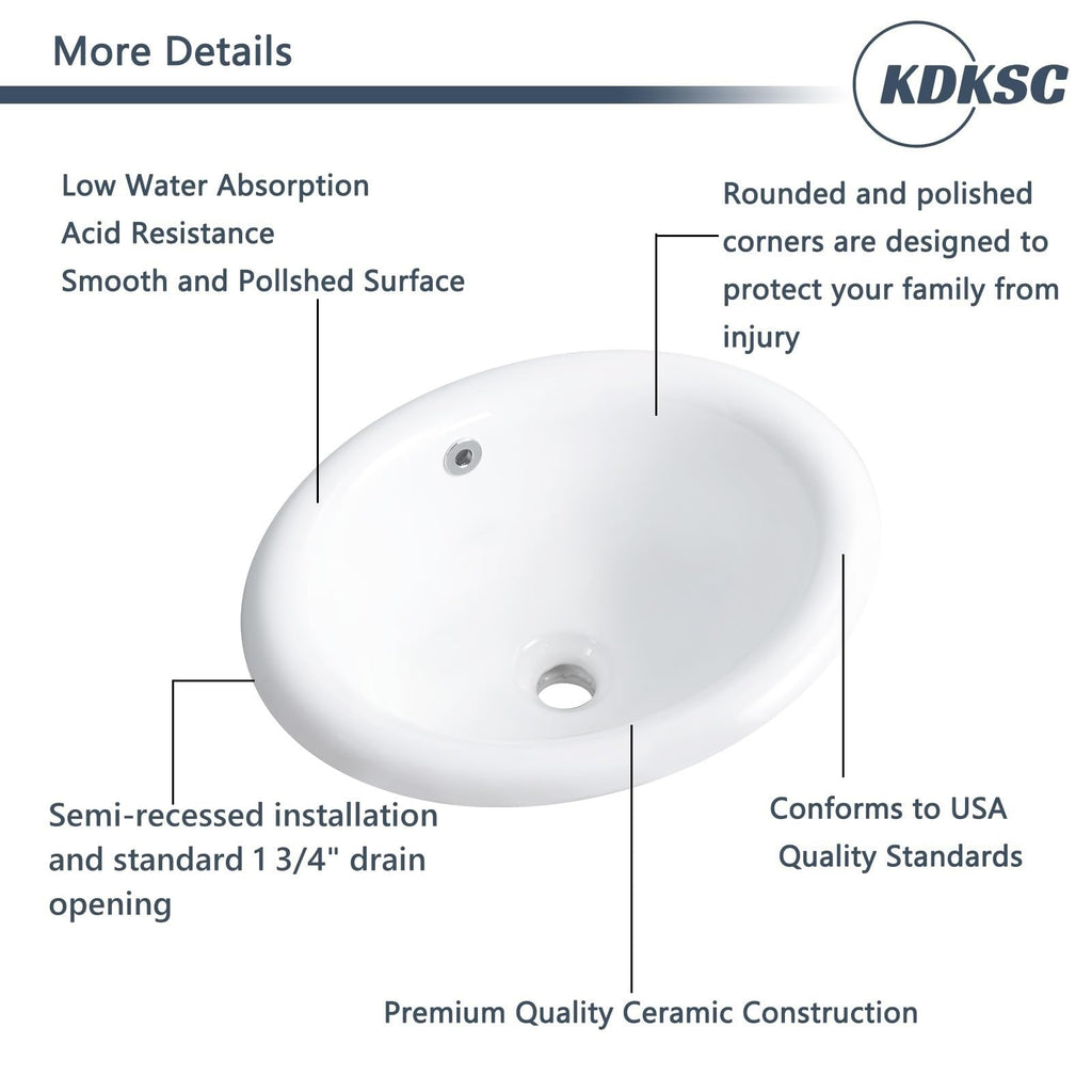 Bathroom Vessel Sink 16.7" X 12.6" Semi Recessed Bathroom Sink Rectangular Drop In Bathroom Sinks with Overflow White Ceramic Vessel Sinks for Bathroom Modern Above Counter Basin Vanity Sink