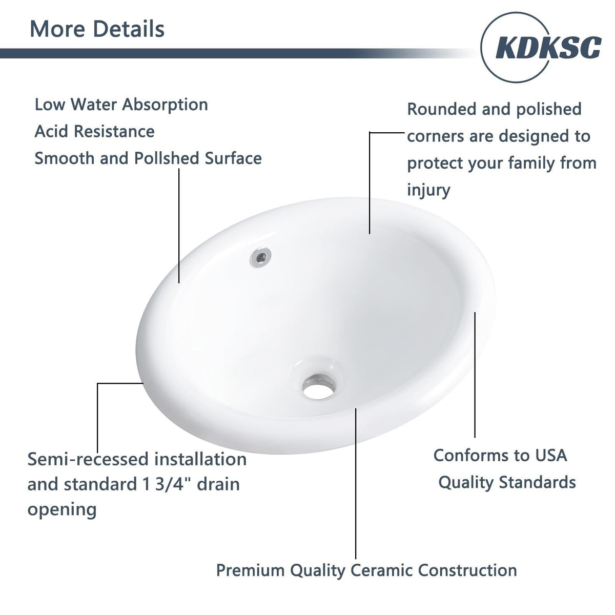 Bathroom Vessel Sink 16.7" X 12.6" Semi Recessed Bathroom Sink Rectangular Drop In Bathroom Sinks with Overflow White Ceramic Vessel Sinks for Bathroom Modern Above Counter Basin Vanity Sink
