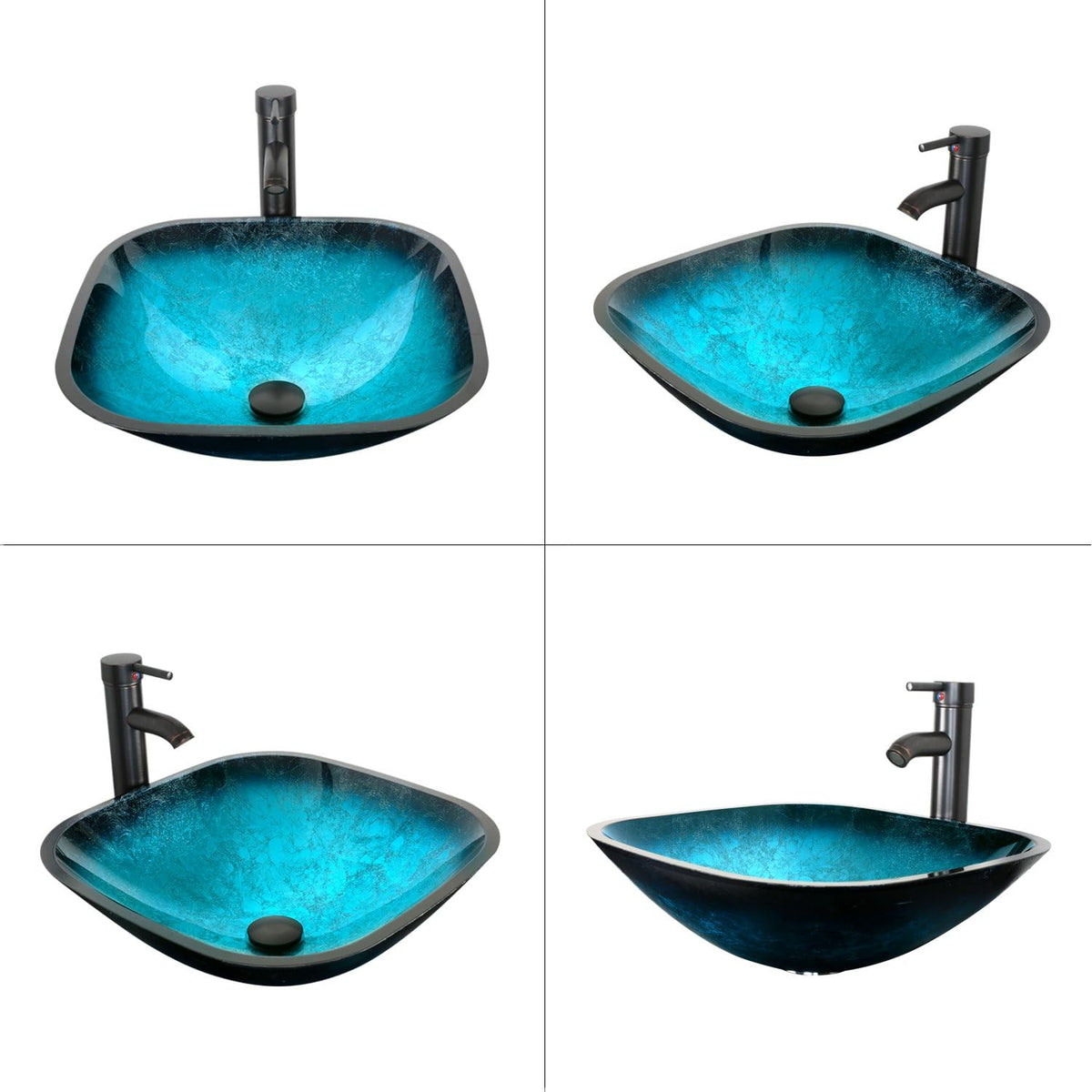 eclife 21.5" Bathroom Vessel Sink Modern Artistic Single Brown Boat Tempered Glass Basin Countertop Bowl Sink for Lavatory Vanity Cabinet, W/Water Save Faucet Pop Up Drain (A29BR)