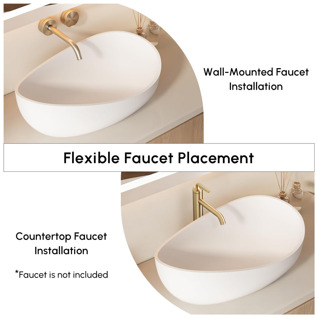 22.44'' Stone Resin Bathroom Vessel Sink, Glossy White