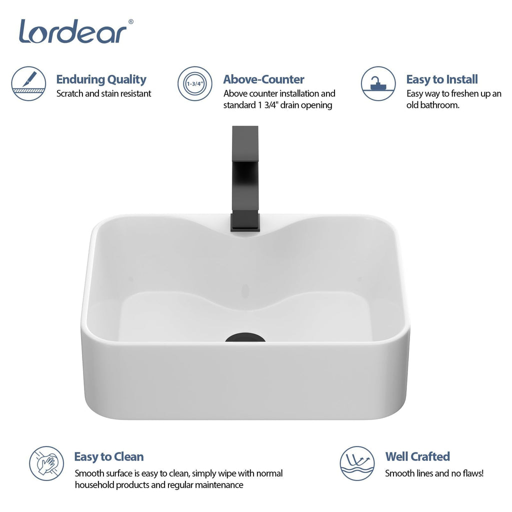 Lordear Wall Mounted Vessel Sink 16x11 Inch, U-Shape White Porcelain Bathroom Sink with Black Faucet and Support Pedestal Legs, Wall Hung Vanity Sink with Towel Rack for Small Bathrooms