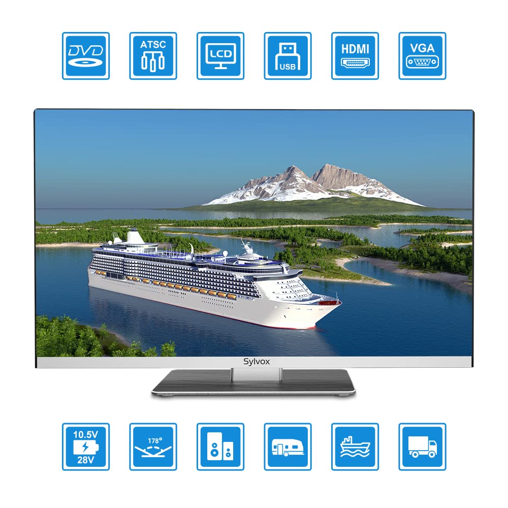 SYLVOX 24-Inch Smart RV TV, QLED 1080P FHD, Built-in DVD Player, Google TV OS, Wide Voltage Support 12V/24V AC/DC Television for RV & Home, HDMI & USB