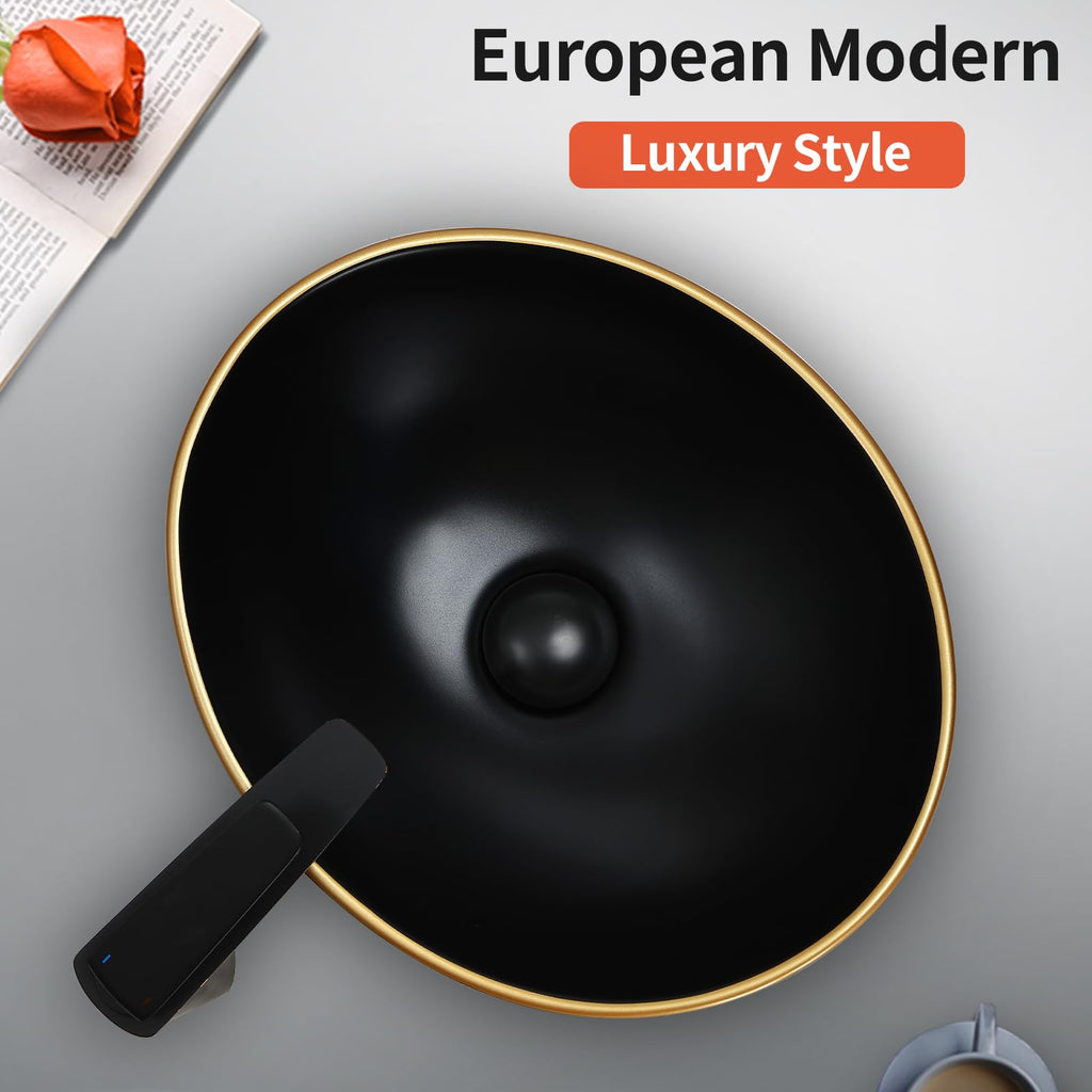 Davivy 16'' X 13'' Nordic Marbling Oval Vessel Sink with Pop Up Drain,Ceramic Vessel Sink,Bathroom Sinks Above Counter,Bathroom Vessel Sinks,Counter top Sink,Oval Sink Bowls for Bathroom