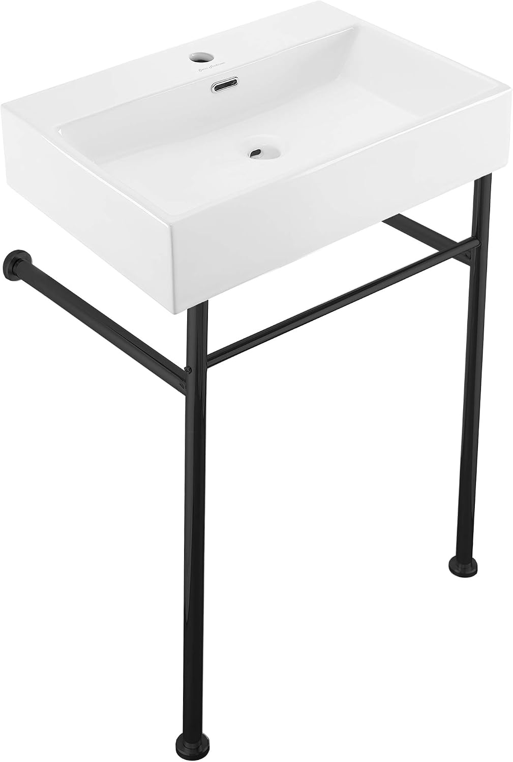 Claire 24" Ceramic Console Sink, White Basin Black Legs, with Overflow Drain
