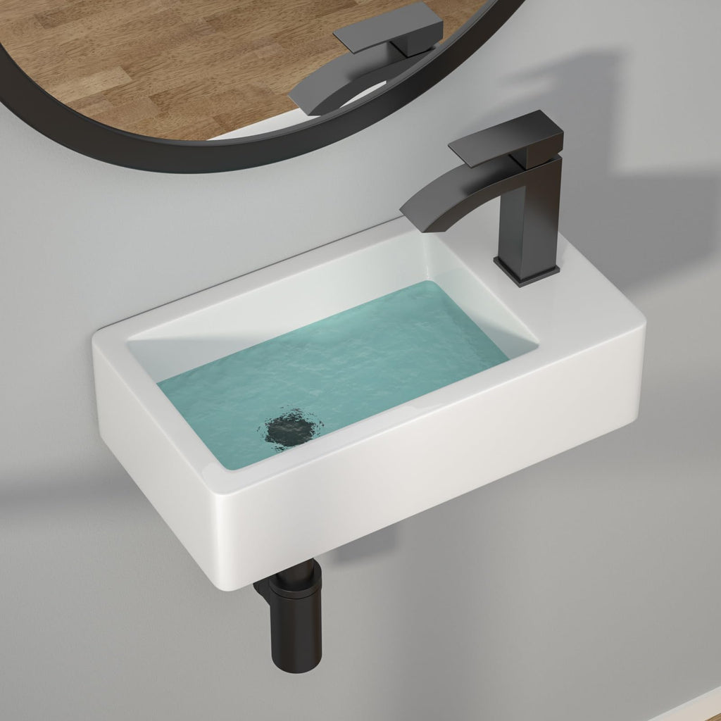 Kichae 16"x12" Vessel Sink Rectangle - Modern Above Matte Black Porcelain Ceramic Bathroom Vessel Vanity Sink Bowl Art Basin