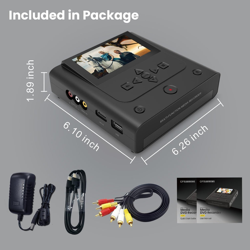 VHS to DVD Recorder, VCR to DVD Recorder-Convert Photos and Videos Between VHS,VCR,Memory Cardï¼DVD and USB. Phone can use a Free app to Burn Videos and Photos, Also has TV Recording Functionï¼Blackï¼