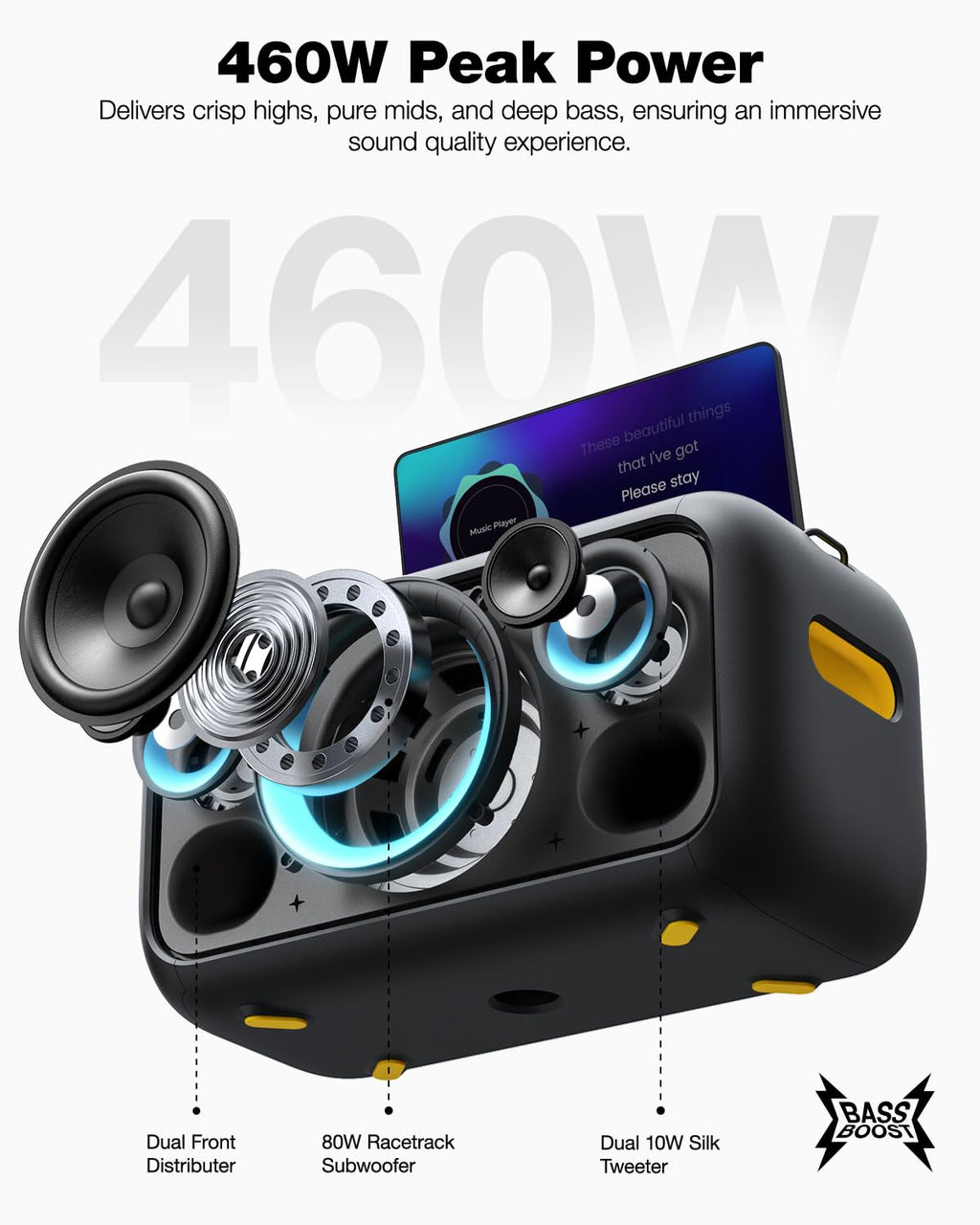 Ikarao Karaoke Machine with Microphone Stand, Portable Bluetooth Speaker for Party, Backyard, Karaoke System with 2 Wireless Microphone for Adults Kids, for Women, Men, Singing Lovers