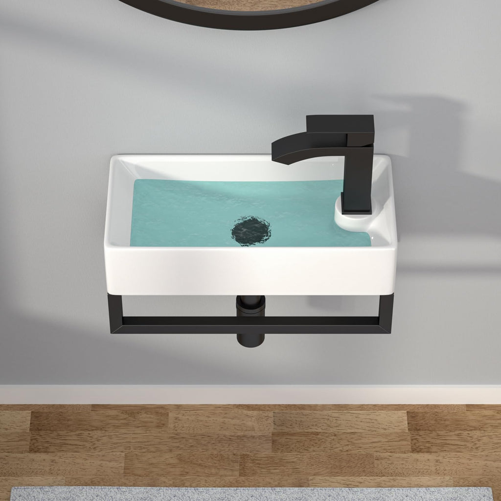 Kichae 16"x12" Vessel Sink Rectangle - Modern Above Matte Black Porcelain Ceramic Bathroom Vessel Vanity Sink Bowl Art Basin