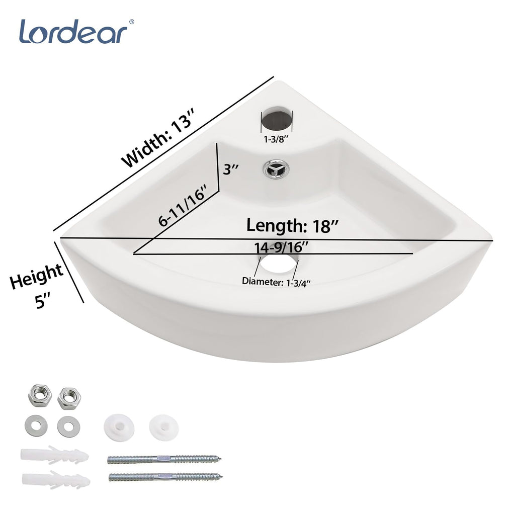 Lordear Wall Mounted Vessel Sink 16x11 Inch, U-Shape White Porcelain Bathroom Sink with Black Faucet and Support Pedestal Legs, Wall Hung Vanity Sink with Towel Rack for Small Bathrooms