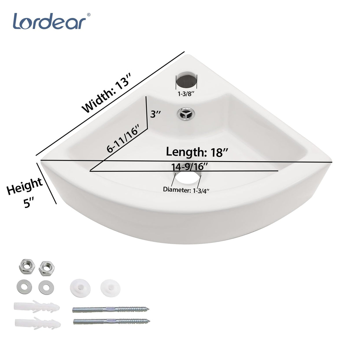 Lordear Wall Mounted Vessel Sink 16x11 Inch, U-Shape White Porcelain Bathroom Sink with Black Faucet and Support Pedestal Legs, Wall Hung Vanity Sink with Towel Rack for Small Bathrooms