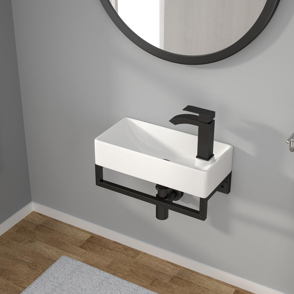 Kichae 16"x12" Vessel Sink Rectangle - Modern Above Matte Black Porcelain Ceramic Bathroom Vessel Vanity Sink Bowl Art Basin