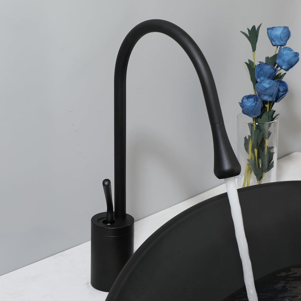 21 Inch Black Bathroom Vessel Sink Set (Irregular Rectangular)