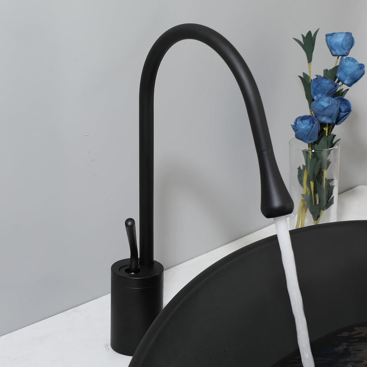 21 Inch Black Bathroom Vessel Sink Set (Irregular Rectangular)