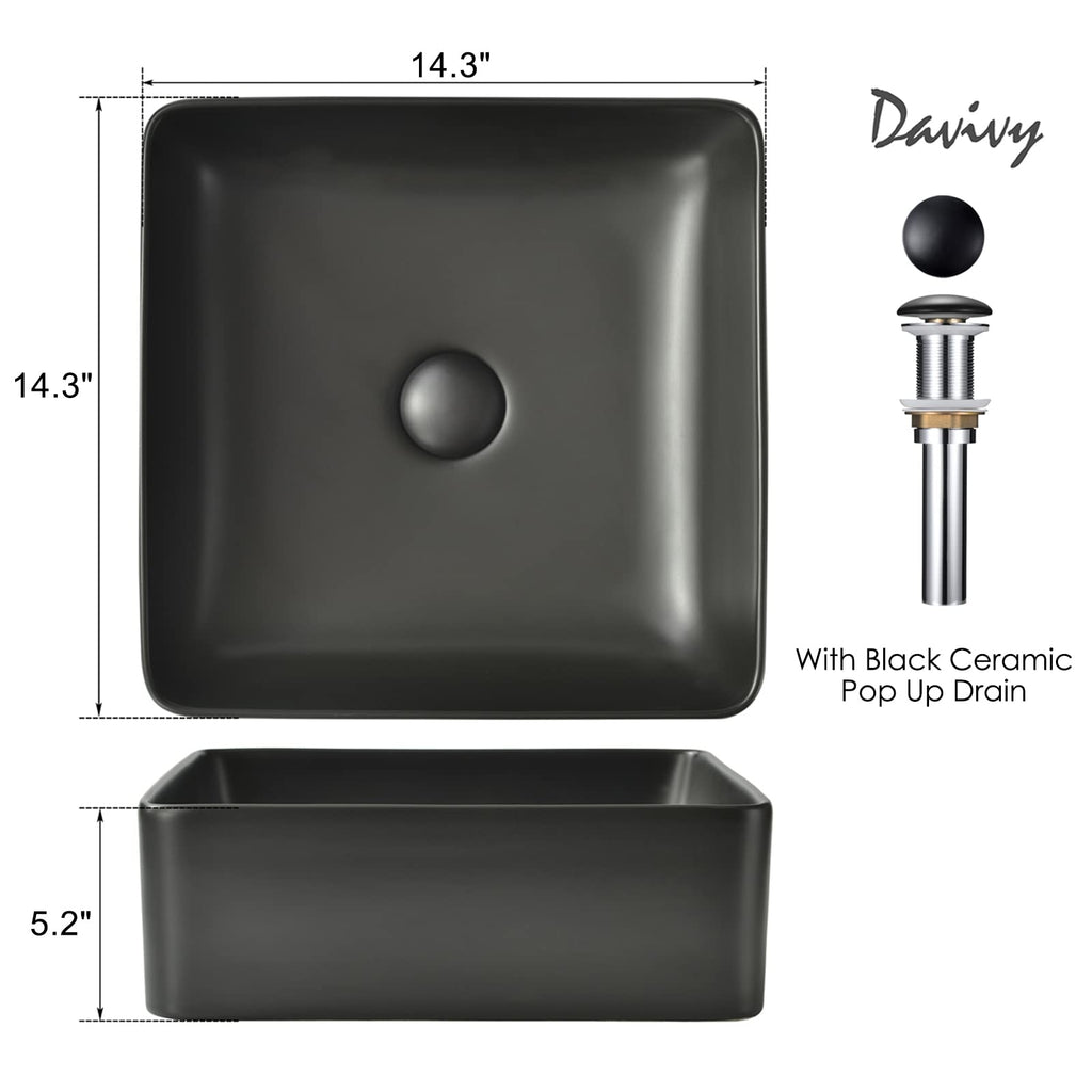 Davivy 24.5'' X 13.8'' Large Matte Black Oval Vessel Sink with Pop Up Drain,Bathroom Sinks Above Counter,Black Vessel Sink with Gold Trim,Ceramic Vessel Sinks for Bathrooms (Large)