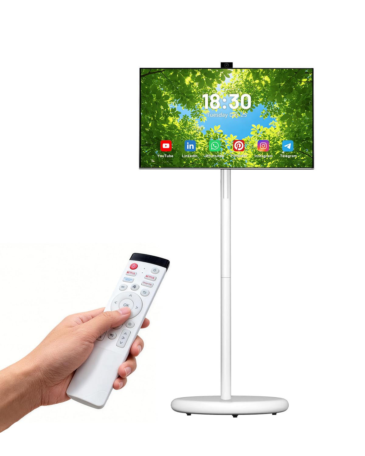 VLH 32 Inch Smart Portable TV Tablet with Rolling Stand, 1080P Touch Screen Rolling TV, Built-in 38400mAh Battery, Android 15, 8+128GB Wireless TV on Wheels with Remote, 360Â° Rotation, 5MP Camera