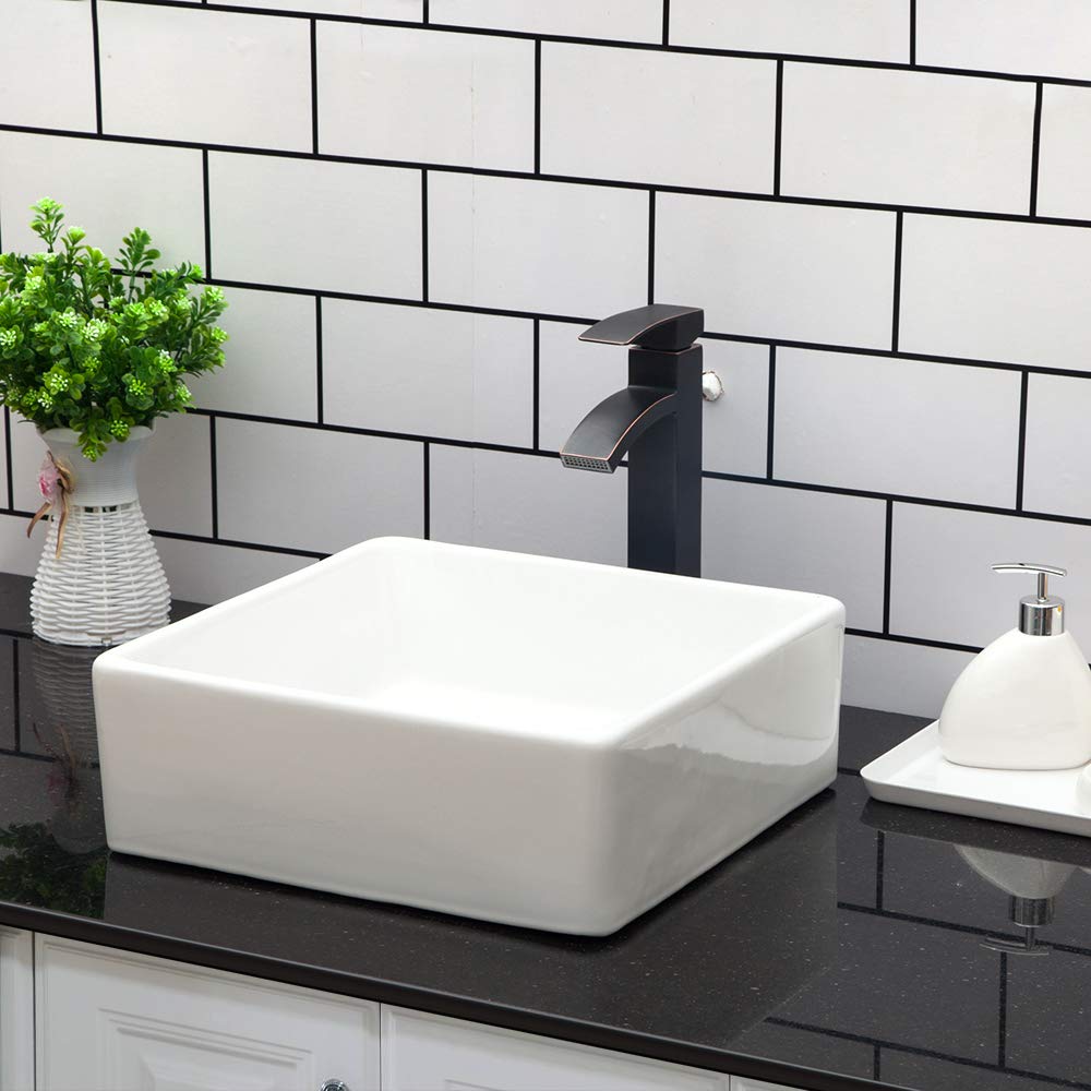 Kichae 16"x12" Vessel Sink Rectangle - Modern Above Matte Black Porcelain Ceramic Bathroom Vessel Vanity Sink Bowl Art Basin
