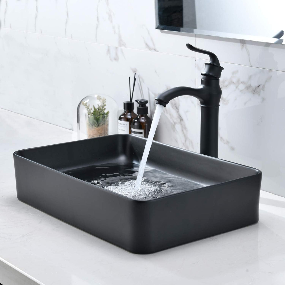 20 inch Black Vessel Sink Rectangular 20x14 Bathroom Above Counter