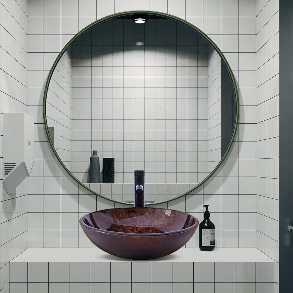 Design Vessel Sink Concrete Bathroom Sink above Counter Small Vessel Sink Bathroom Sink Bowl Countertop Modern Sinks with Faucet and Drain Combo 15.7" Round Gray