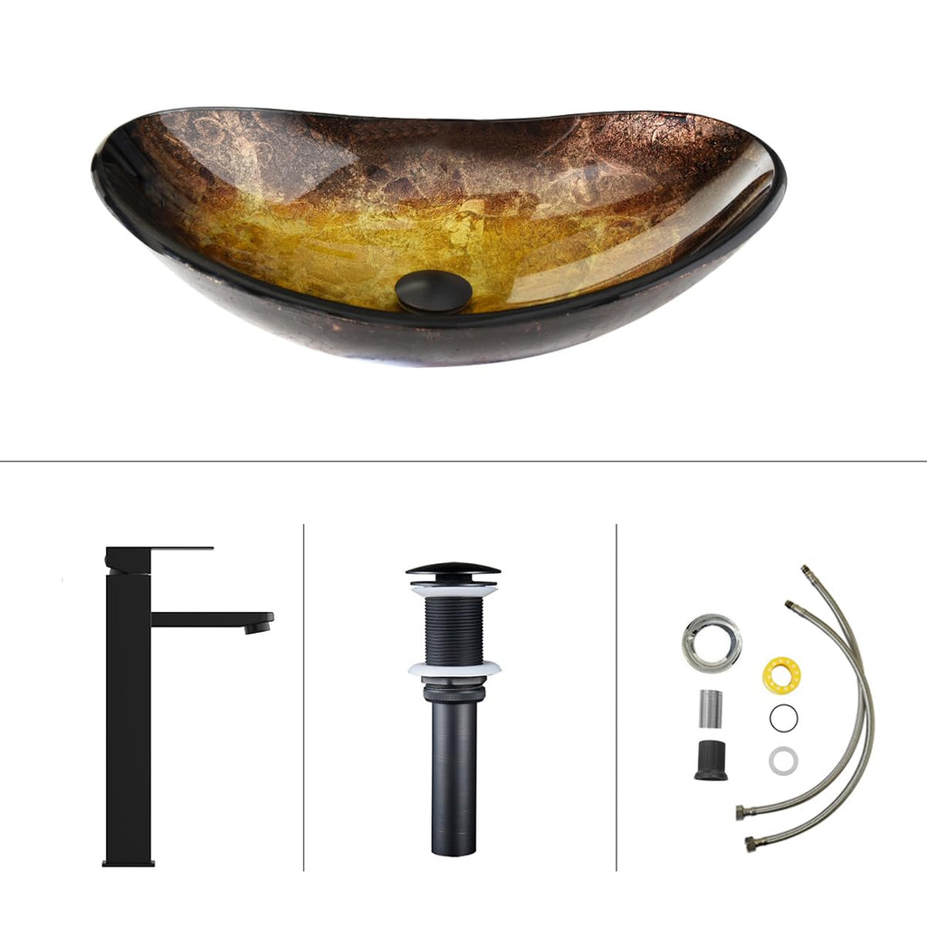Bathroom Leaf Shape Artistic Glass Vessel Sink, Brown