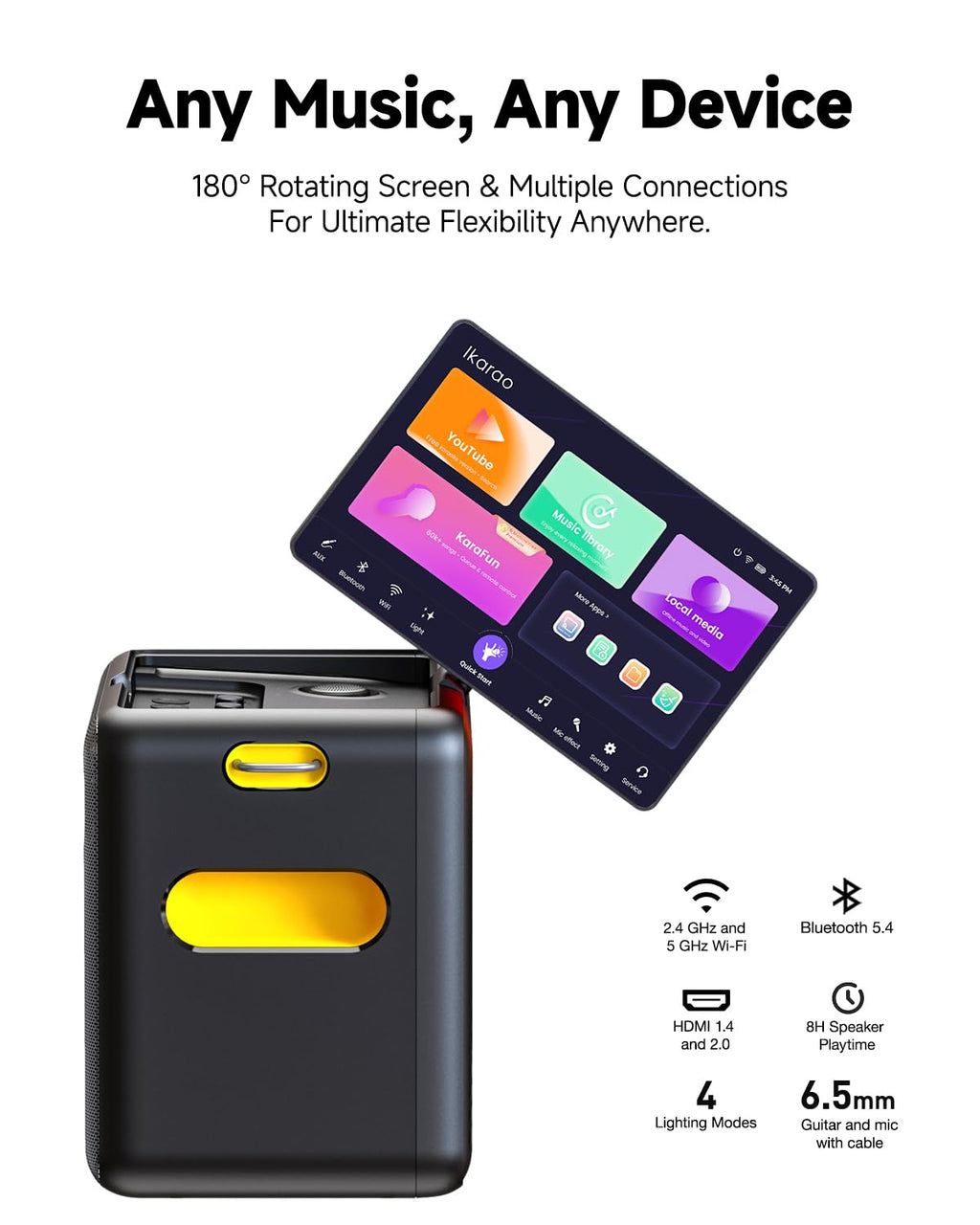 Ikarao Karaoke Machine with Microphone Stand, Portable Bluetooth Speaker for Party, Backyard, Karaoke System with 2 Wireless Microphone for Adults Kids, for Women, Men, Singing Lovers