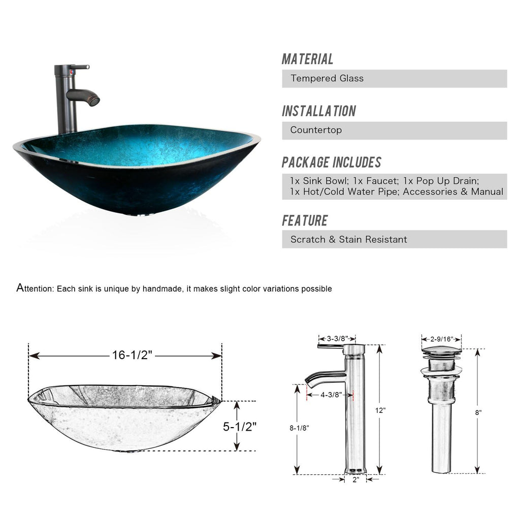 eclife 21.5" Bathroom Vessel Sink Modern Artistic Single Brown Boat Tempered Glass Basin Countertop Bowl Sink for Lavatory Vanity Cabinet, W/Water Save Faucet Pop Up Drain (A29BR)