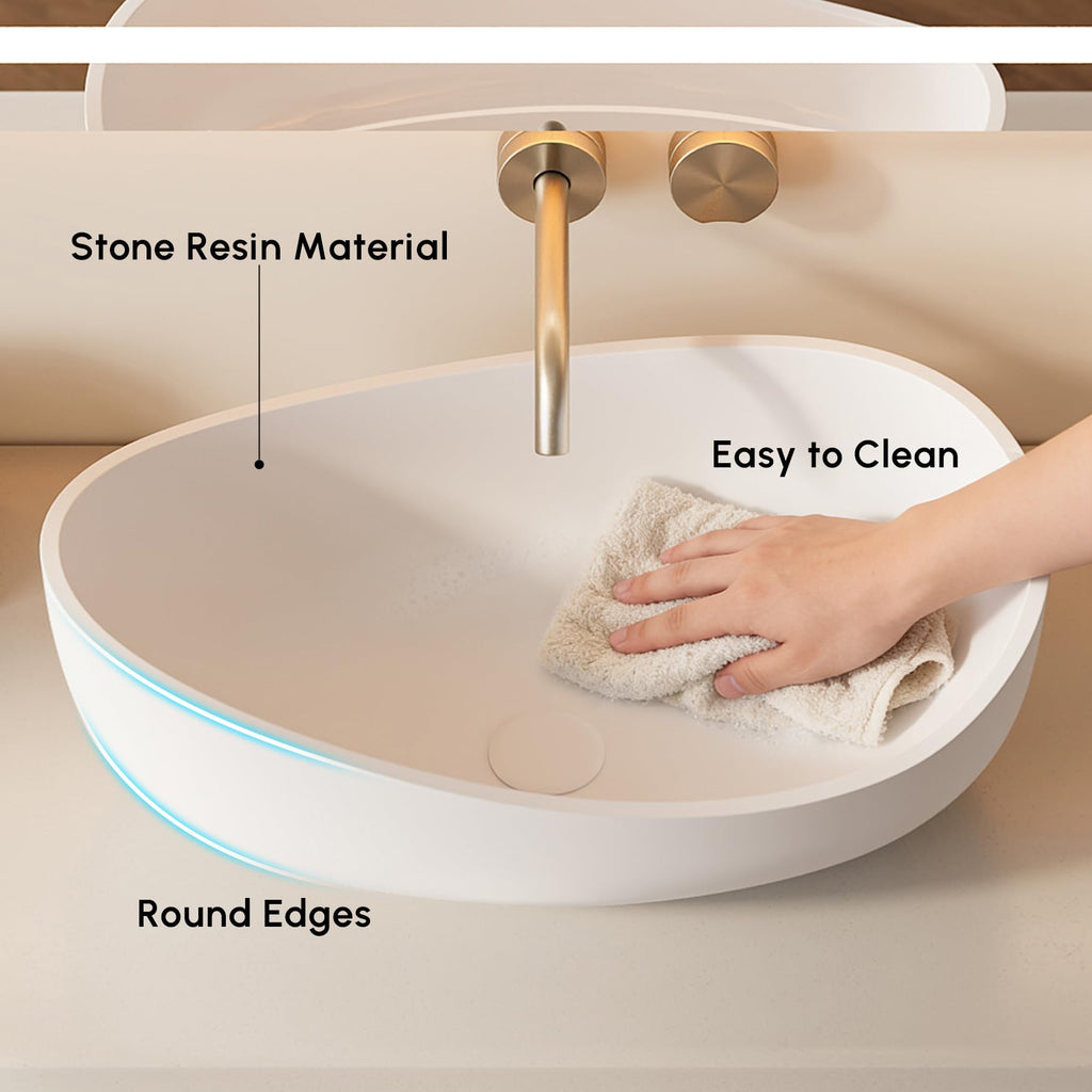 22.44'' Stone Resin Bathroom Vessel Sink, Glossy White