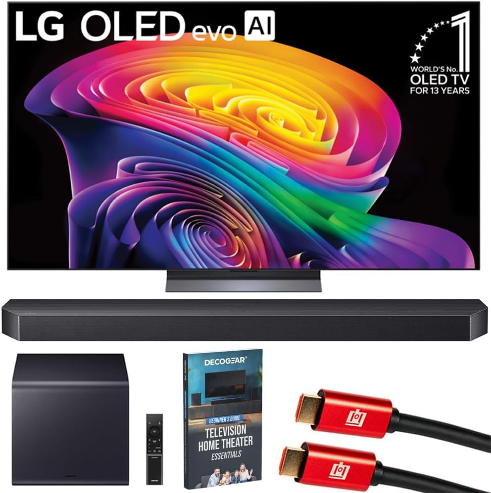 LG 65 inch OLED evo AI C6 4K Smart webOS TV (2026) OLED65C6PUA Bundle with Samsung Q-Series Soundbar 7.1.2ch Subwoofer, 2X HDMI Cable and Deco Gear Home Theater Beginner's Guide