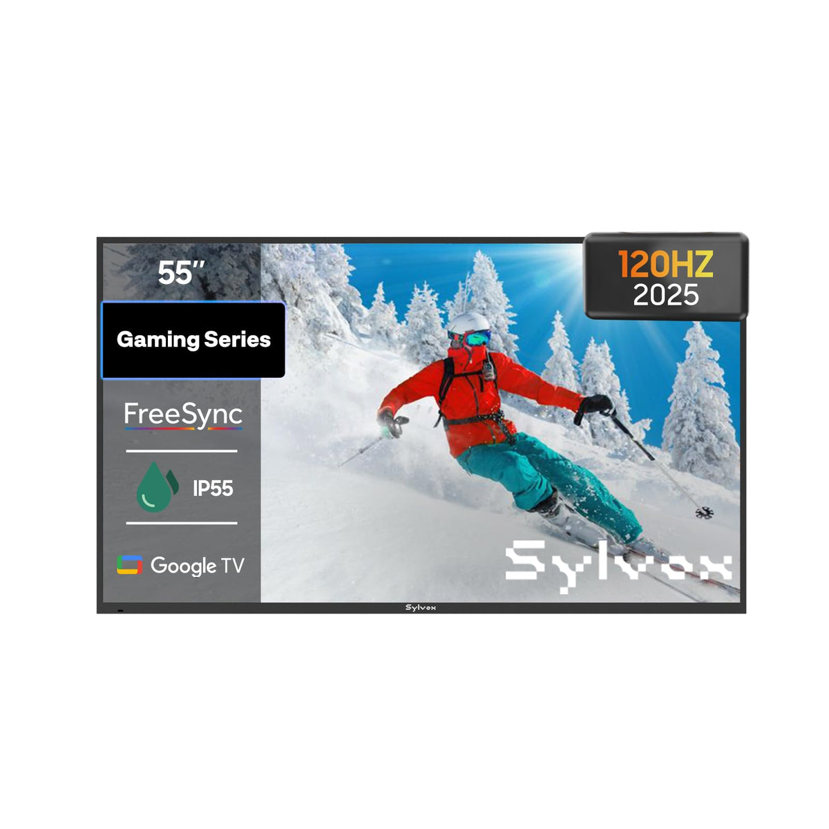 SYLVOX 65'' Outdoor TV, Premium Ultra-Narrow Bezel, IP56 Weatherproof, 1,000-Nit 4K UHD Anti-Glare Screen, Smart Google TV, All-Metal Durable Outdoor TV for Deck, Patio, Partial Sun (Frameless, 2026)