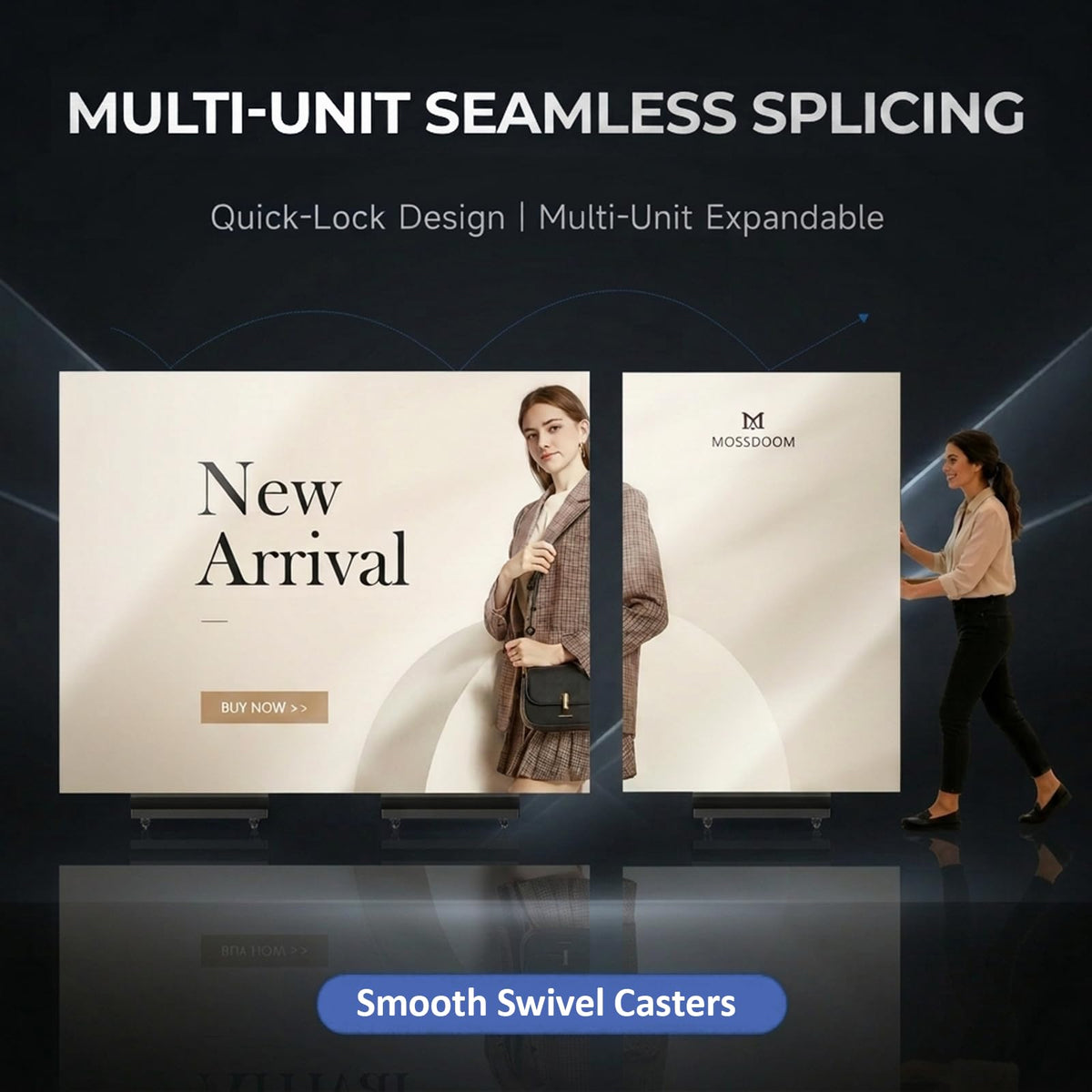 80 Inch LED Digital Signage Display, Foldable Seamless Stitching Kiosk, P1.86 GOB LED Screen Poster with Flight Case, Commercial Advertising Display for Events, Rentals and Weddings (Black, 1 Unit)