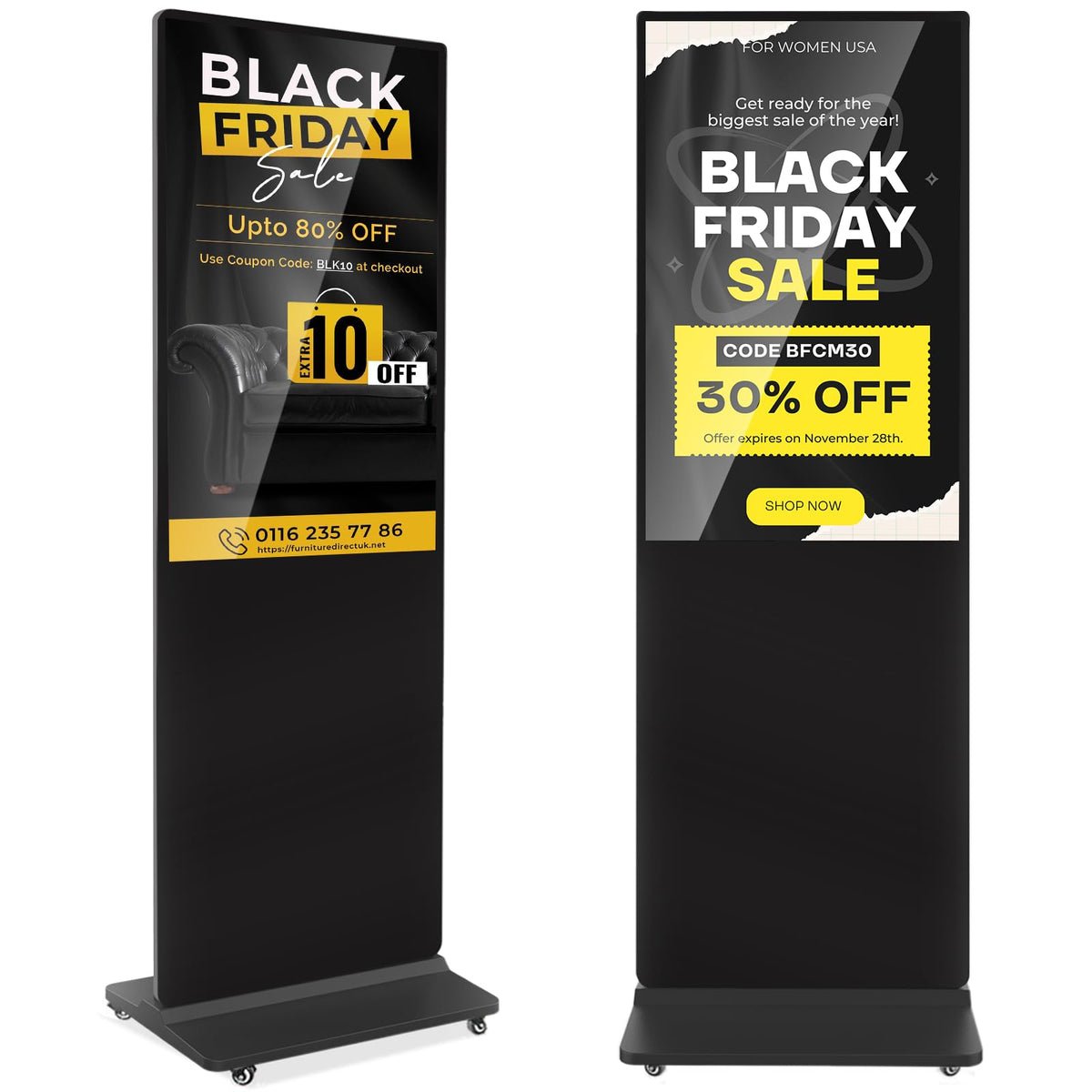 32 inch Indoor Digital Signage LCD Screen IPS Floor Standing Digital Kiosks Interactive Displays with WiFi HDMI/USB Input Auto AD Player, Android OS Black