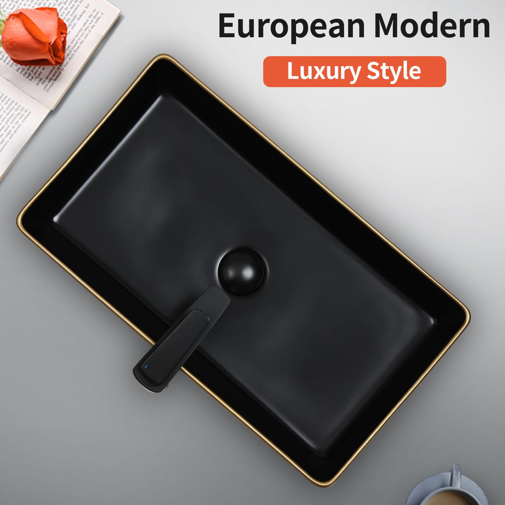 Davivy 16'' X 13.2'' Matte Black Oval Vessel Sink with Pop Up Drain,Bathroom Vessel Sinks,Bathroom Sinks Above Counter,Ceramic Vessel Sink,Counter top Sink,Black Sink Bowls for Bathroom