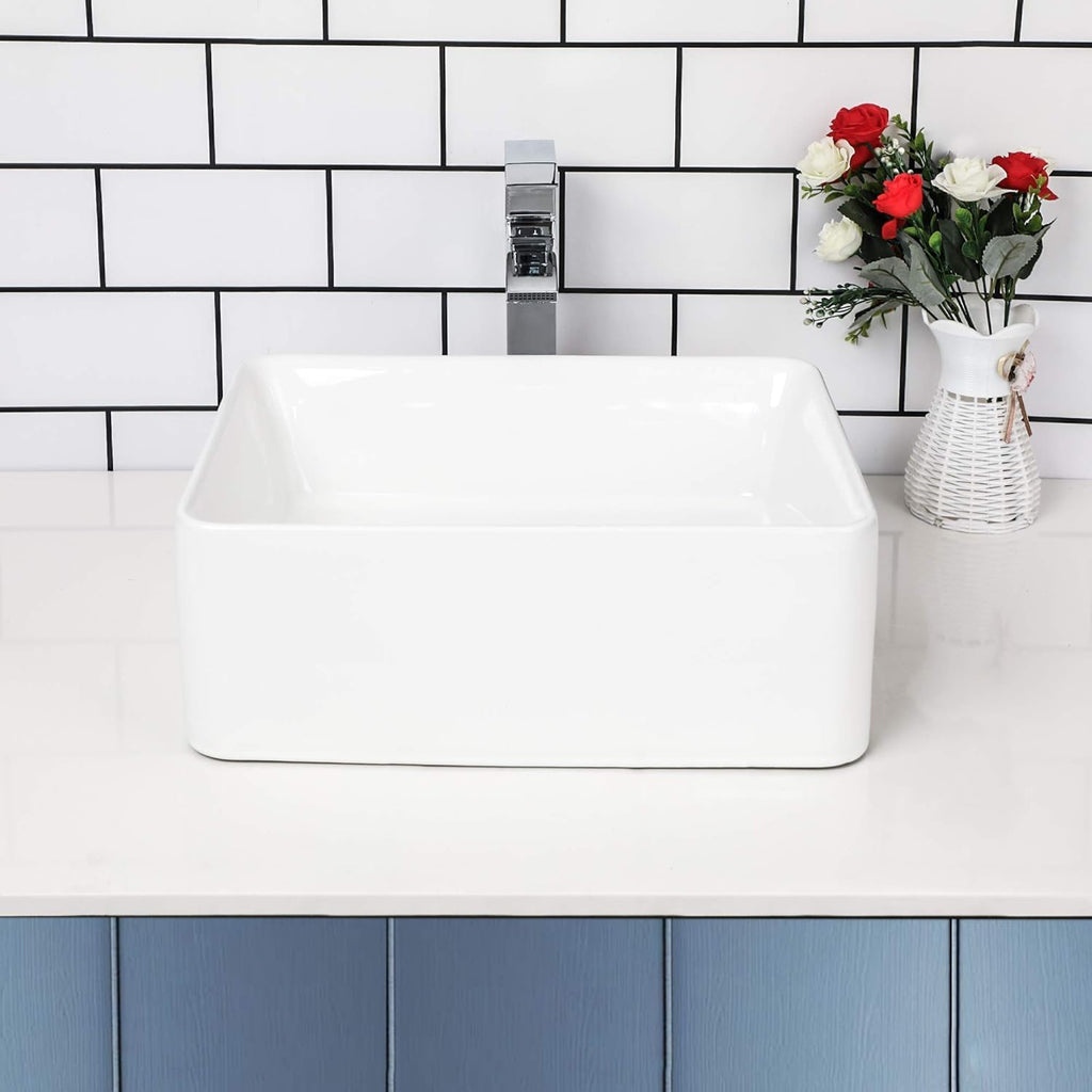 Kichae 16"x12" Vessel Sink Rectangle - Modern Above Matte Black Porcelain Ceramic Bathroom Vessel Vanity Sink Bowl Art Basin