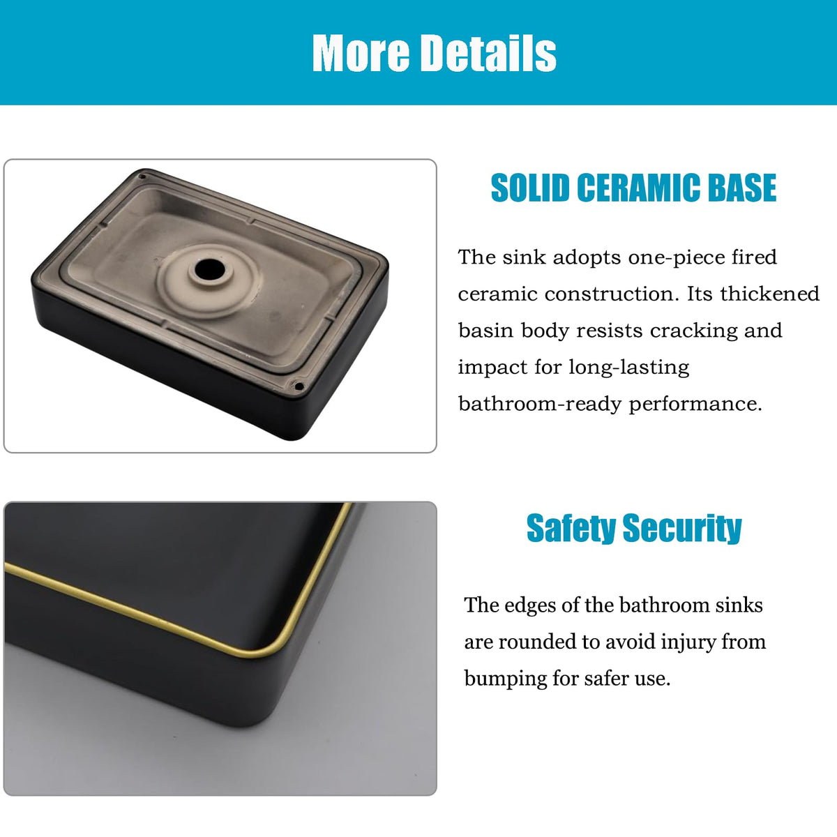20 inch Black Vessel Sink Rectangular 20x14 Bathroom Above Counter