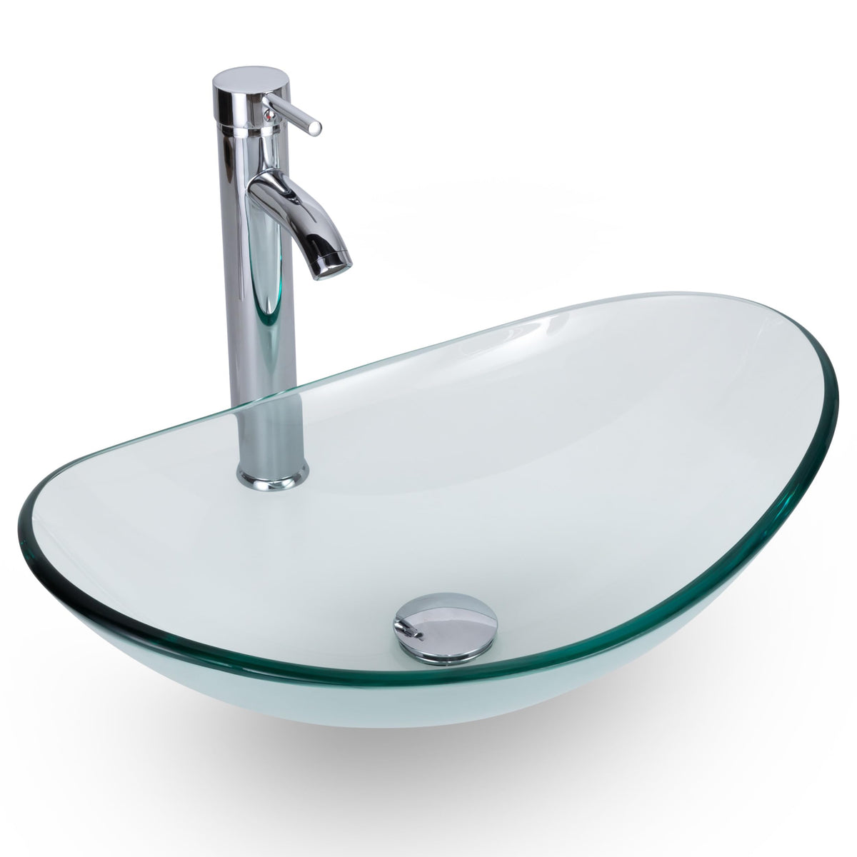 eclife 21.5" Bathroom Vessel Sink Modern Artistic Single Brown Boat Tempered Glass Basin Countertop Bowl Sink for Lavatory Vanity Cabinet, W/Water Save Faucet Pop Up Drain (A29BR)