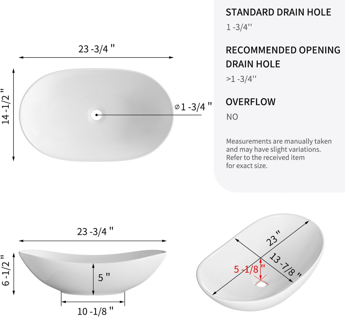 Large Bathroom Vessel Sinks: 24â³x14â³ Oval Bathroom Sink Bowl, Countertop Bathroom Sinks Ceramic Bathroom Vanity Sink Modern Vessel Sinks for Bathrooms