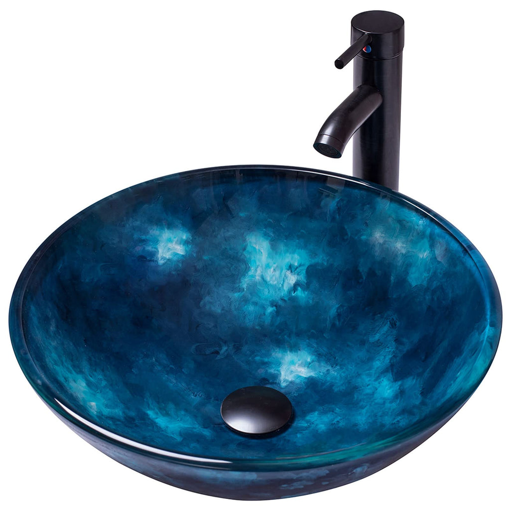 Design Vessel Sink Concrete Bathroom Sink above Counter Small Vessel Sink Bathroom Sink Bowl Countertop Modern Sinks with Faucet and Drain Combo 15.7" Round Gray